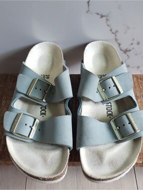 Birkenstock Arizona Double Buckle Sandals in Pale Blue